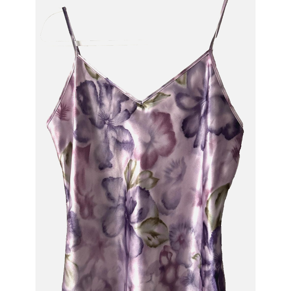 Y2k Slip Dress M Purple Floral Satin Chemise Fairy Whimsigoth Fairygoth Vtg 90's - Picture 4 of 7